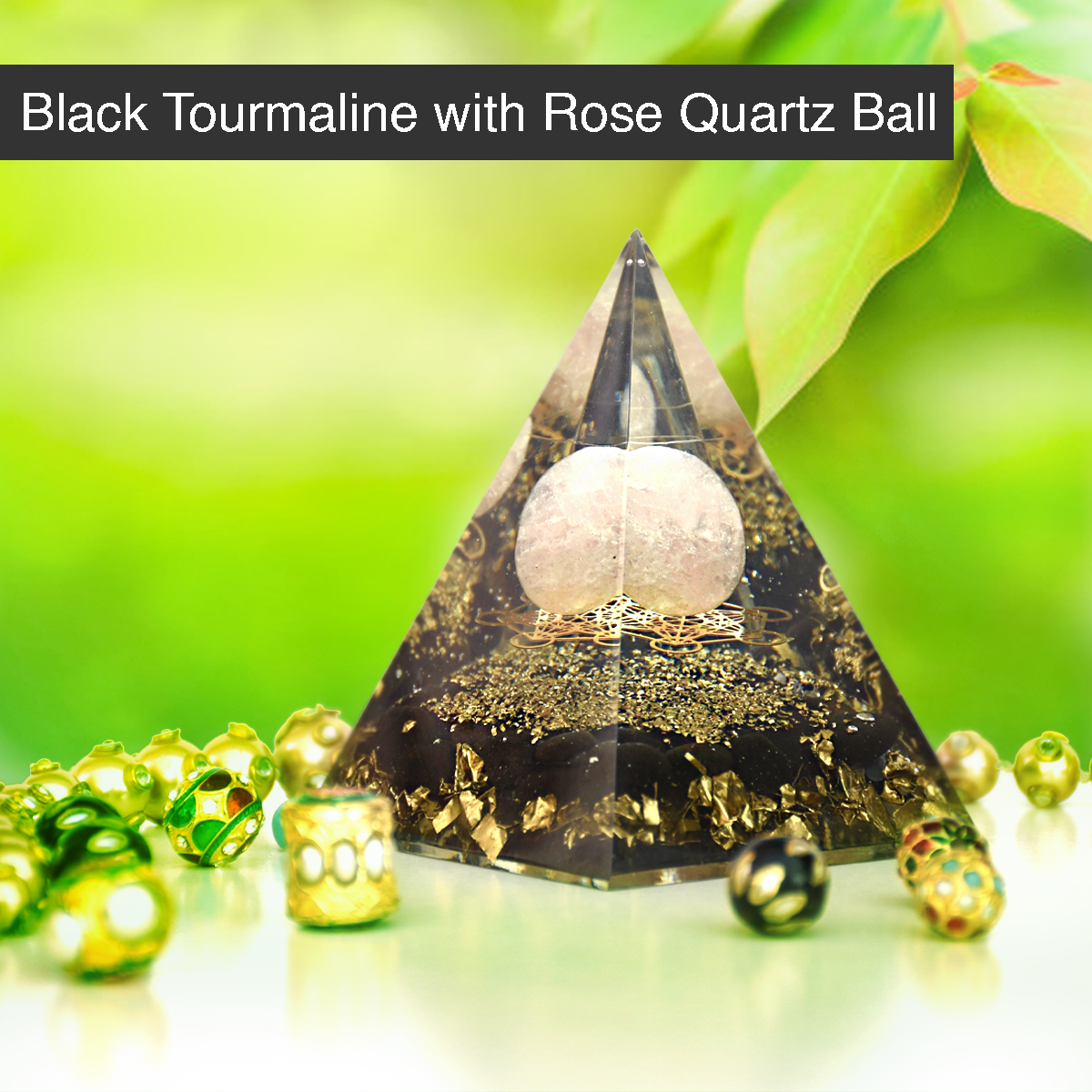 Tranquil Rose Aura Ensemble Containing Rose Quartz Tree, Black Obsidian with Rose Quartz Ball Pyramid and Soya Wax Candle for Gifting