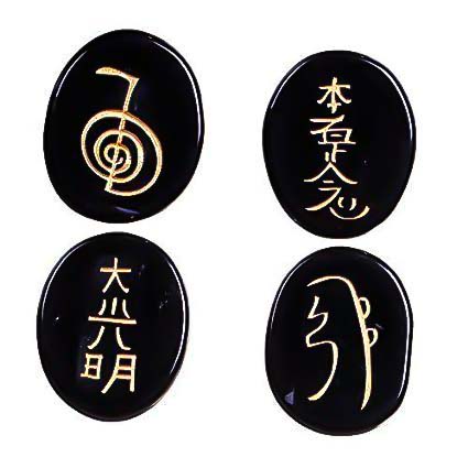 Black Tourmaline Coin Set Reiki Symbol Set of 4 pc for Reiki Healing (Color : Black)