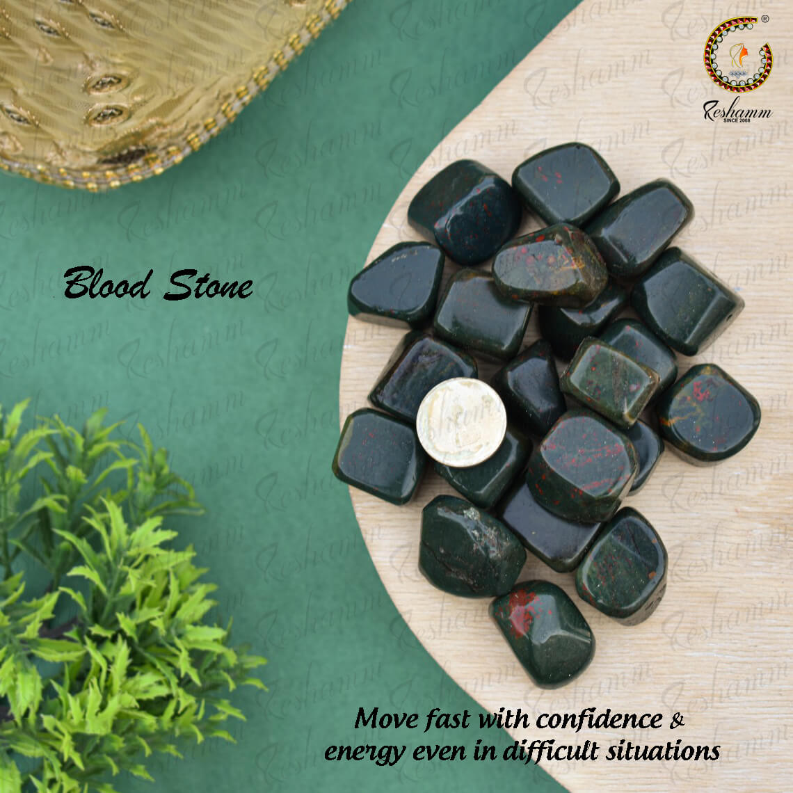 Bloodstone Tumble Stone 5 Pcs, Crystal Green Bloodstone Gemstone Pebble for Asymmetrical Crystal Stone