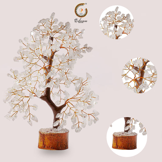 Clear Quartz Crystal Tree 300 Beads Decorative Showpiece (Stone, Clear, Silver)